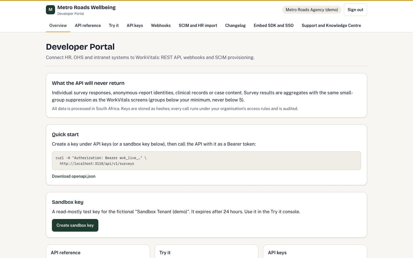 Developer Portal portal home with fictional demo data